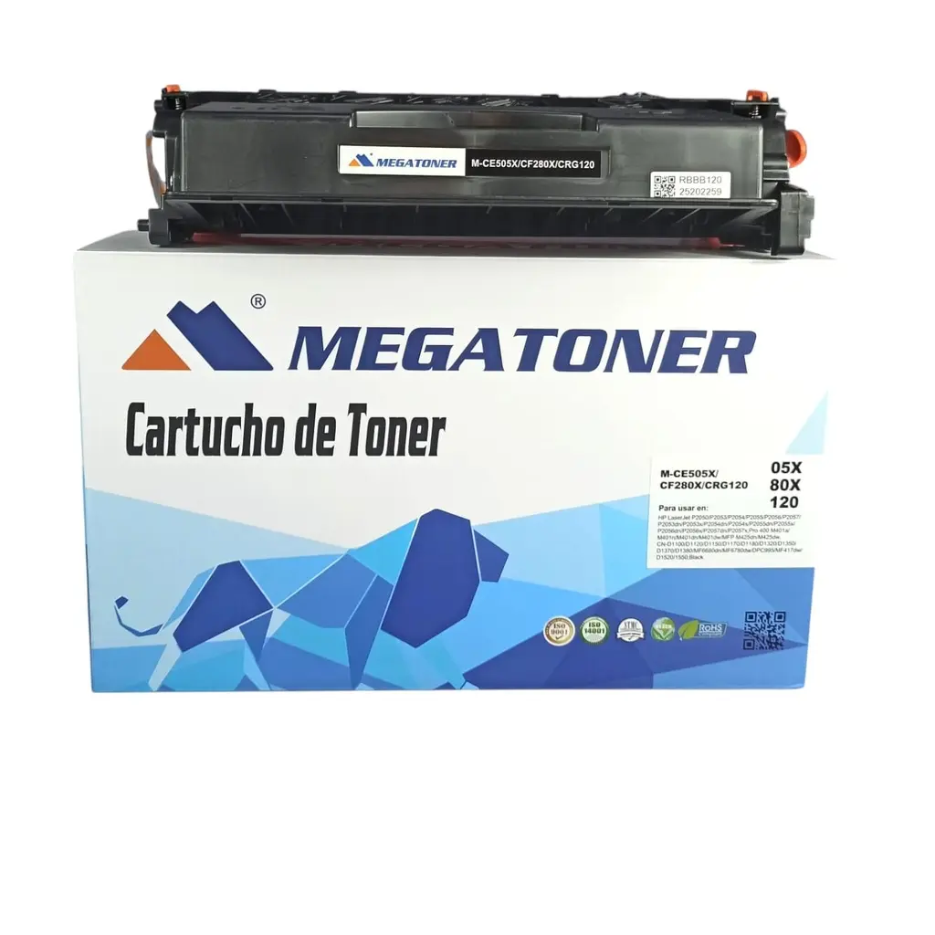 Tóner HP 05X/80X/120 Negro Con Chip CE505X/CF280X/CRG-120 Compatible con HP M401 M425 Canon D1150 | Megatoner