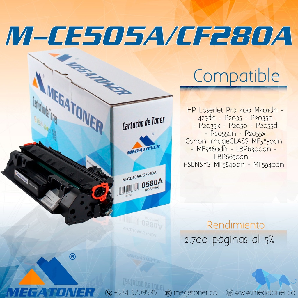 Cartucho MEGATONER M-CE505A/CF280A/GRC119ii (05A/80A/119ii)