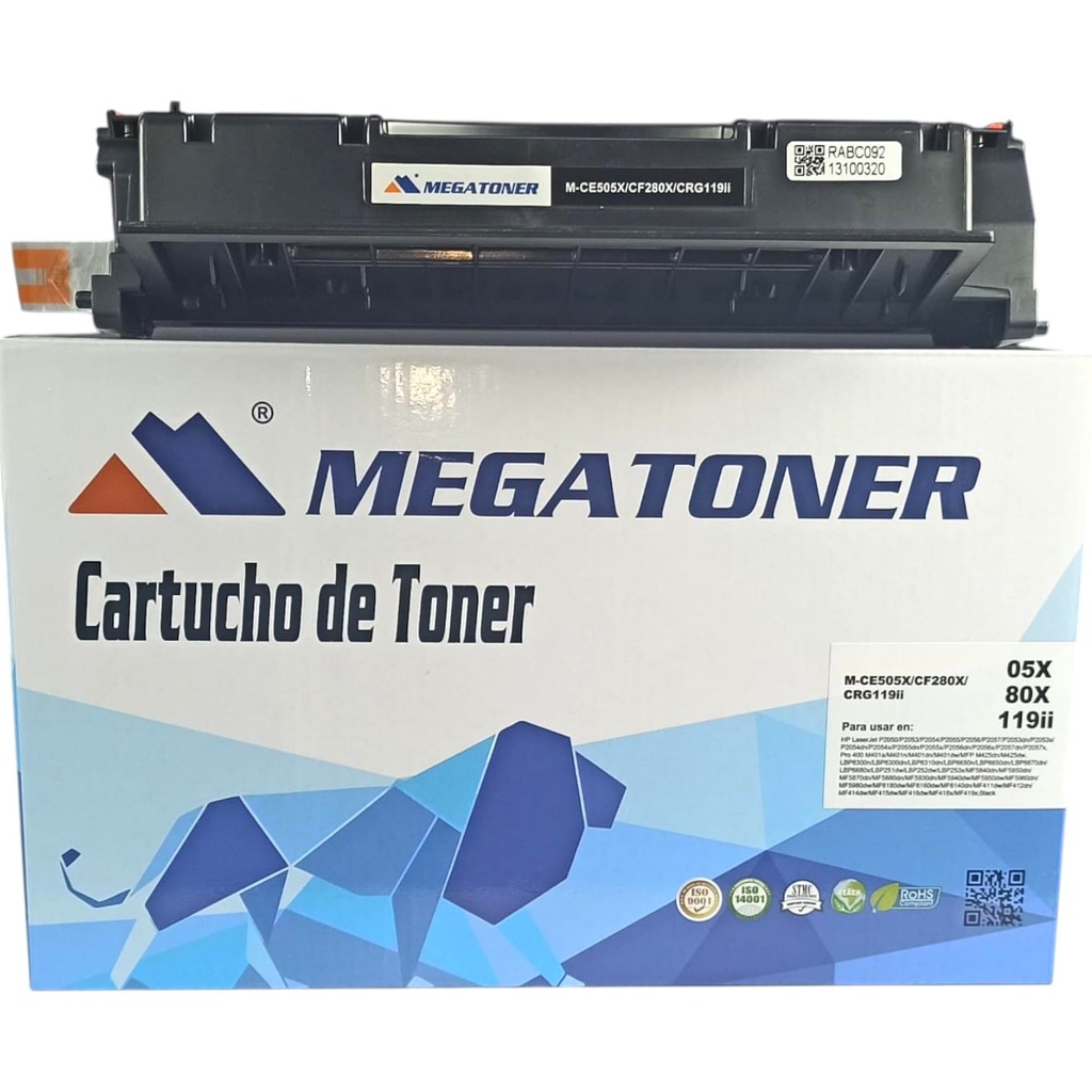 Tóner HP 05X/80X/119ii (CE505X/CF280X/GRC119ii) Compatible con Canon LBP251  
HP M401, M425, P2050, P2053, P2054, P2055, P2056, P2057 | Megatoner