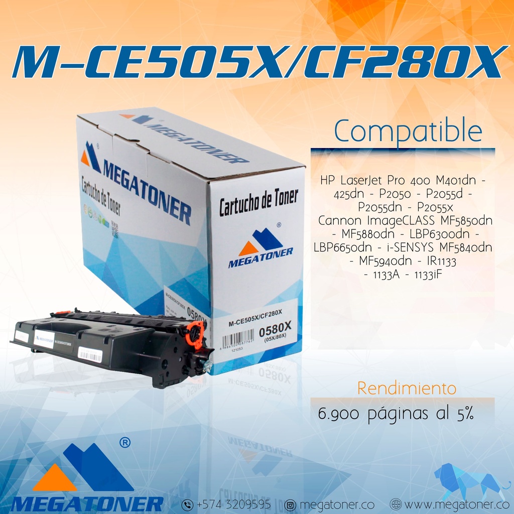 Cartucho MEGATONER M-CE505X/CF280X/GRC120 (05X/80X/120)