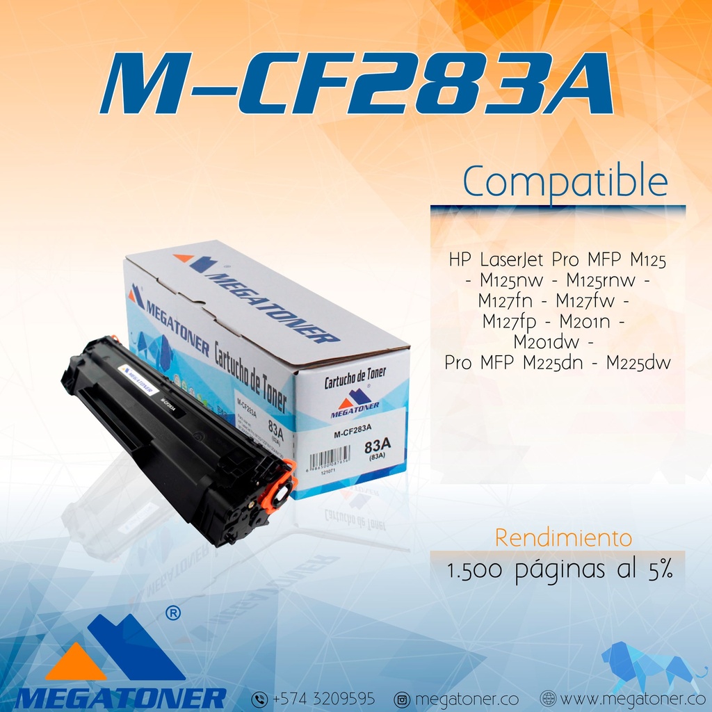 Cartucho de Tóner MEGATONER M-CF283A/CRG137 Compatible con HP (M125, M127, M225, M201)
Canon (MF200 series, MF231)