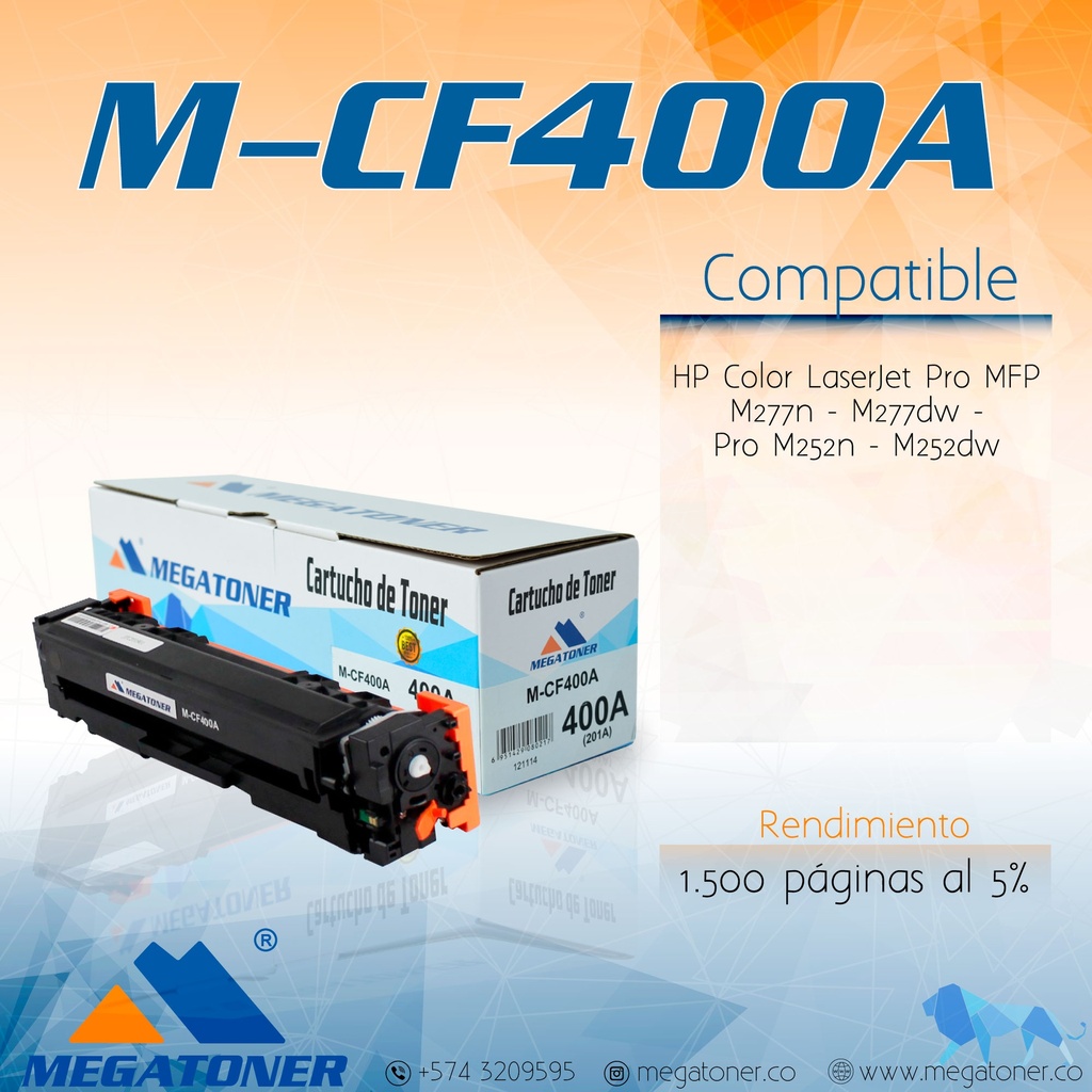 Cartucho MEGATONER M-CF400A (201A)