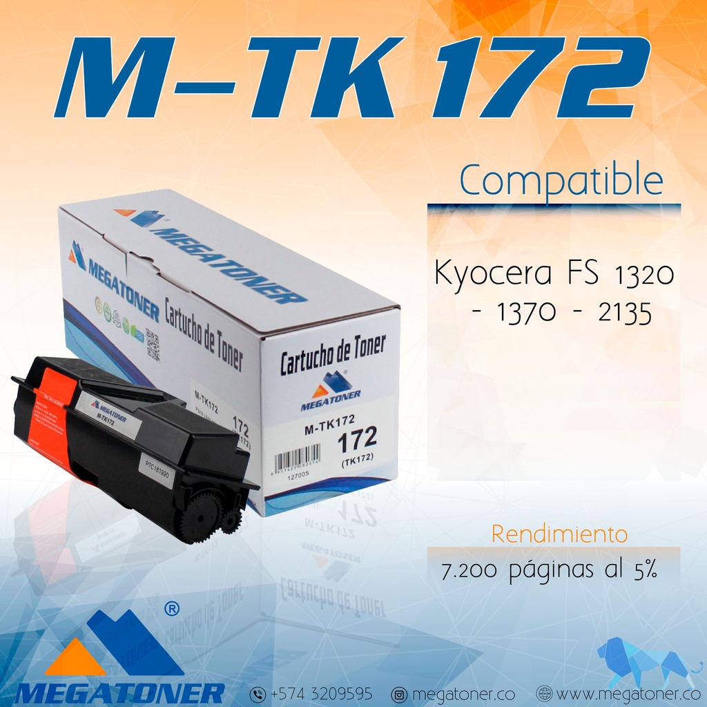 Cartucho de Tóner MEGATONER M-TK172 Compatible con Kyocera (ECOSYS, FS-1320, FS-1370)