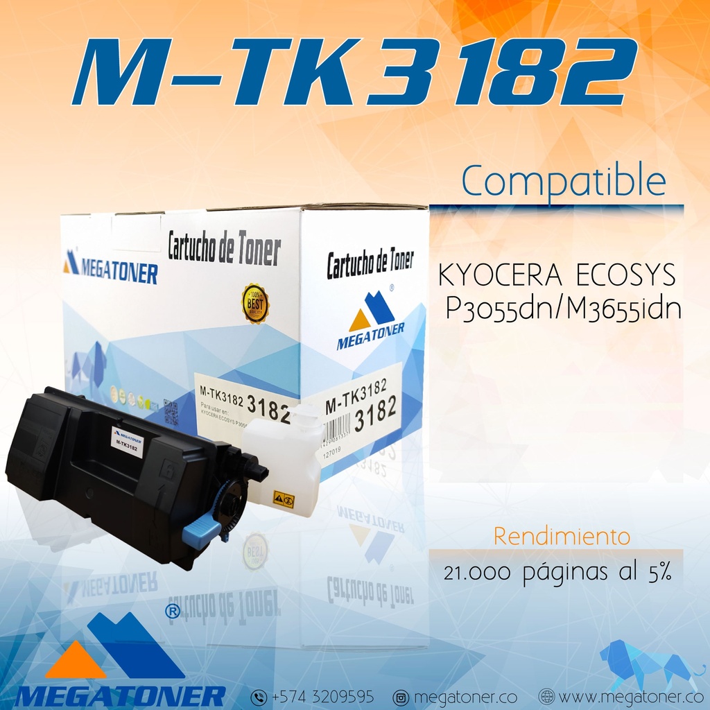 Cartucho de Tóner MEGATONER M-TK3182 Compatible con Kyocera (ECOSYS P3055dn)