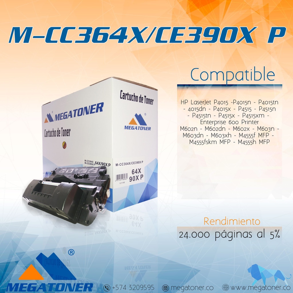 Cartucho de Toner MEGATONER M-CC364X/CE390X (64X/90X) PREM